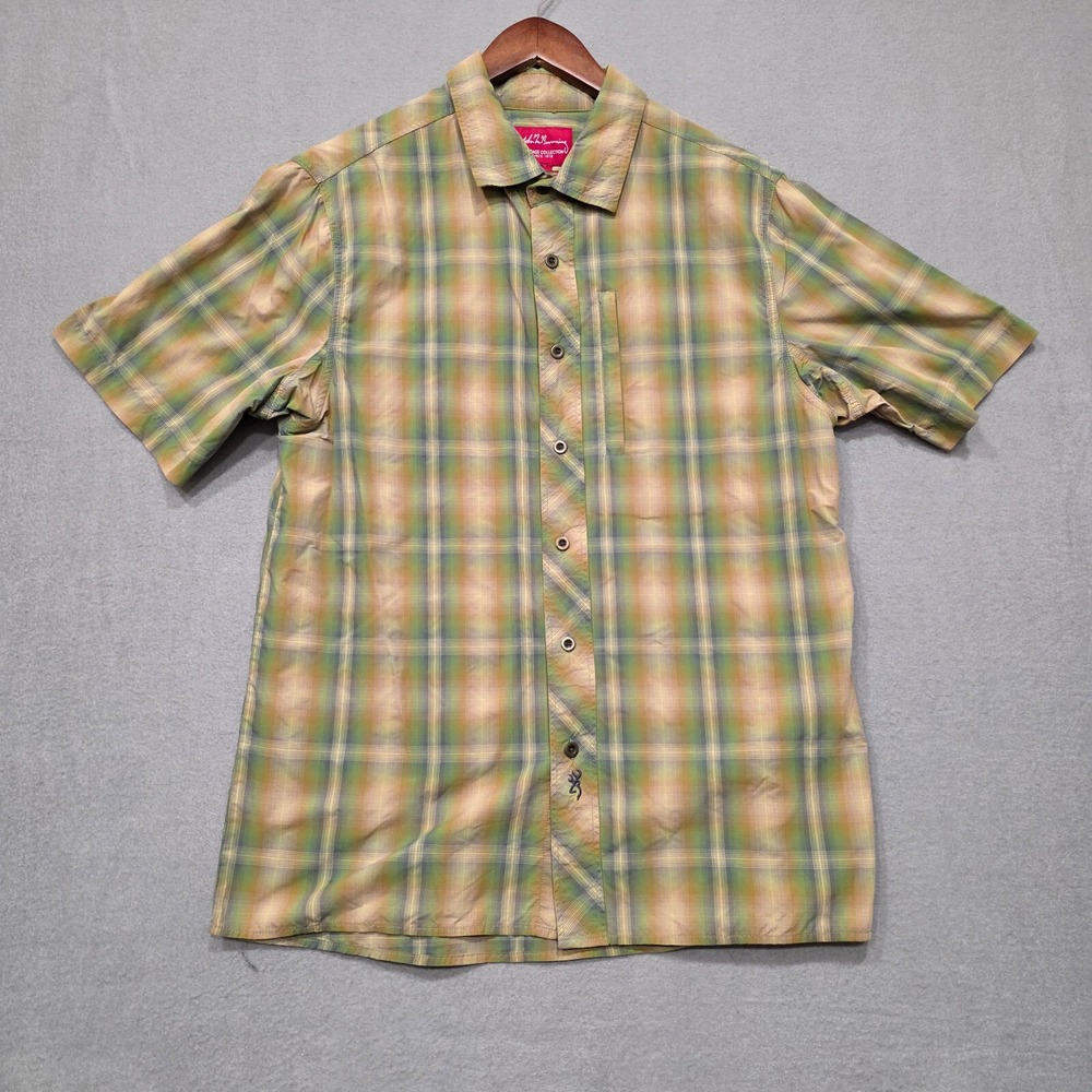 John Browning Mens Camo Plaid Short Sleeve Button Up Shirt Size Medium